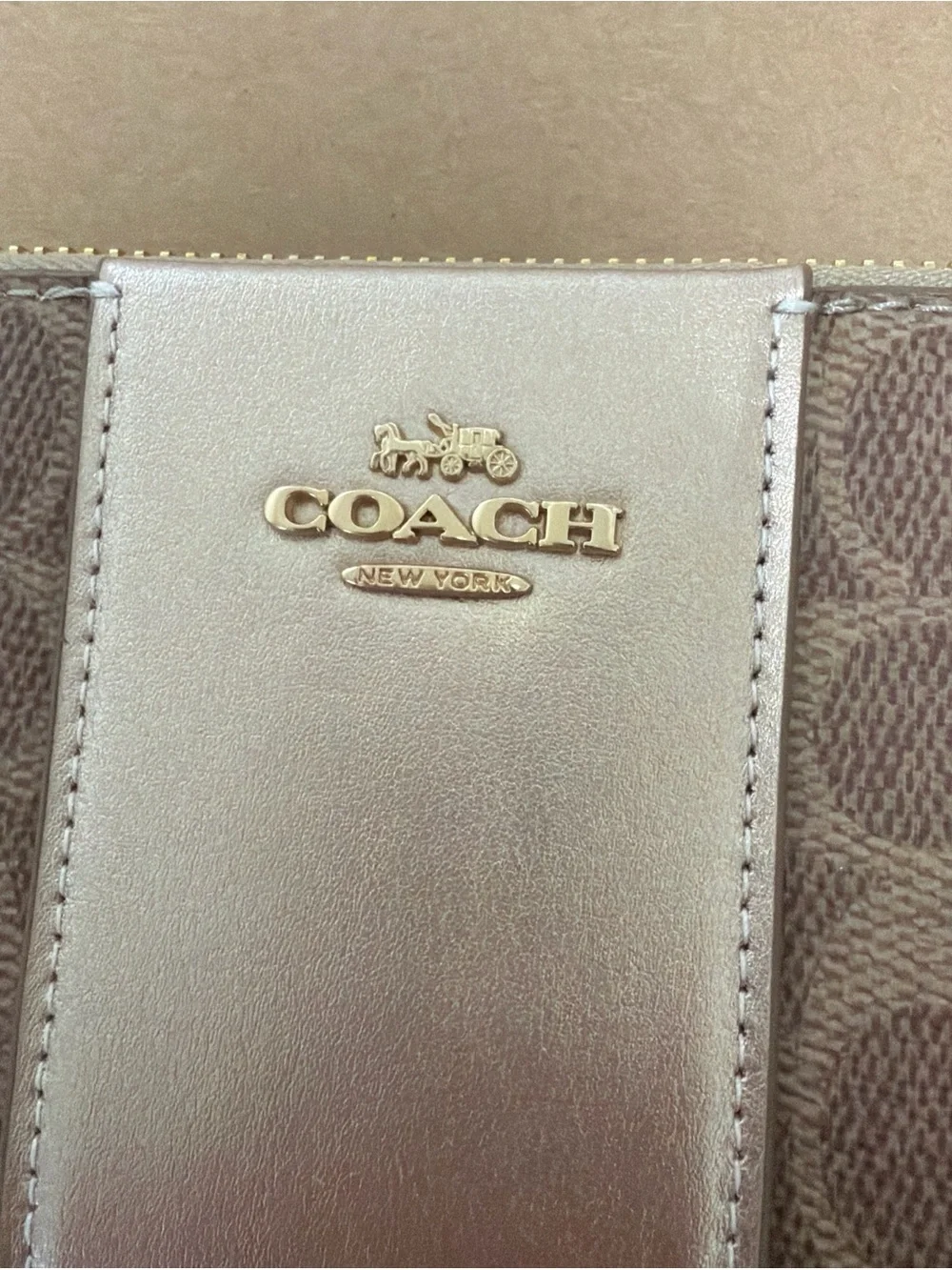 Coach Signature Canvas and Metallic Leather Wristlet Wallet - Rose Gold/Tan - Picture 2 of 4